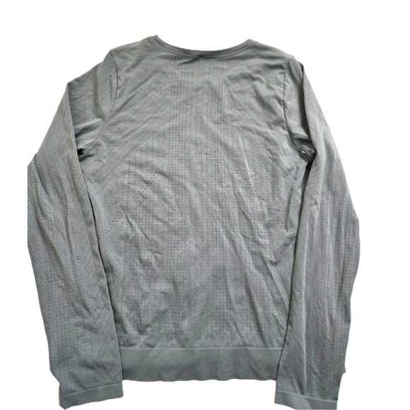 Athleta Sage Green Round Neck Perforated Stretch Long Sleeve Active Top Medium - Picture 10 of 11